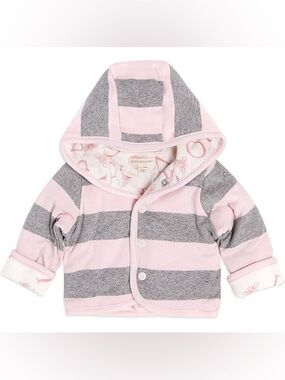 Burt's Bees Striped Hooded Jacket in Gray & Light Pink